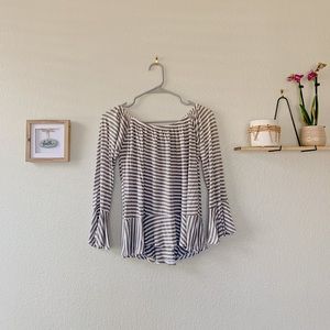 Gap off the shoulder green stripped long sleeve
